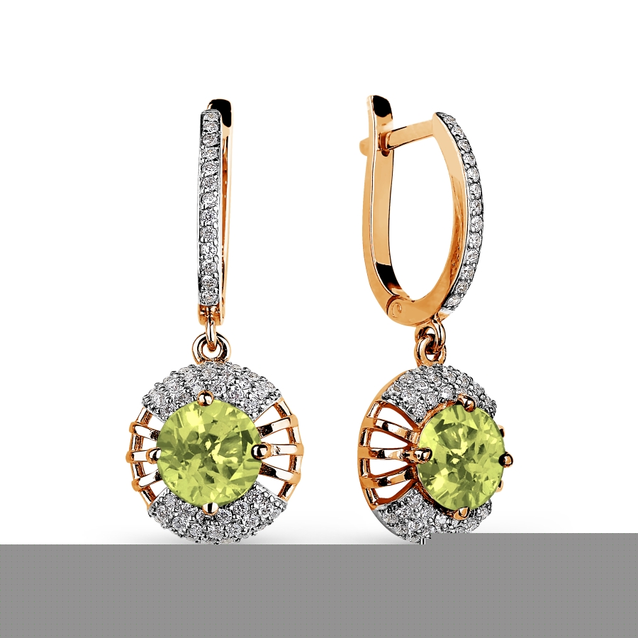 

Серьги с хризолитами и фианитами Линии Любви