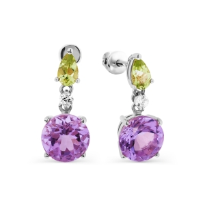 

Серьги с аметистами, хризолитами и фианитами Линии Любви, Серьги Т303026670-01