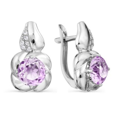 

Серьги с аметистами и фианитами Линии Любви, Серьги Т30302Б185