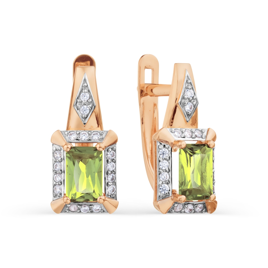 

Серьги с хризолитами и фианитами Линии Любви