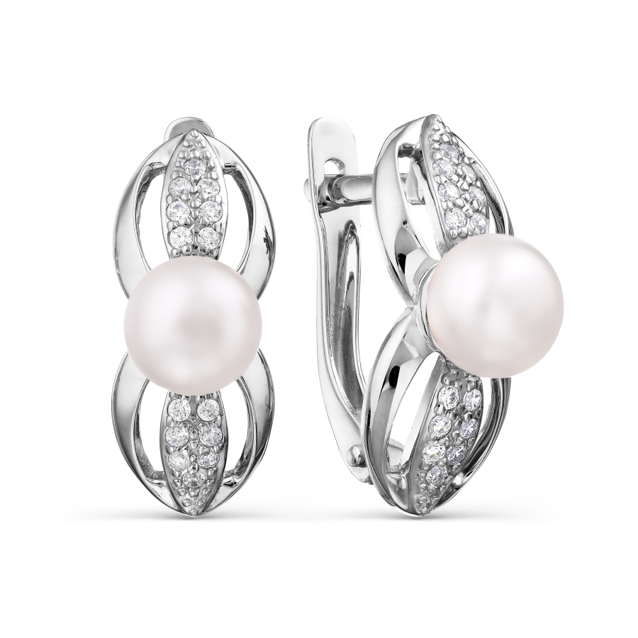 

Серьги с жемчугом и фианитами Линии Любви