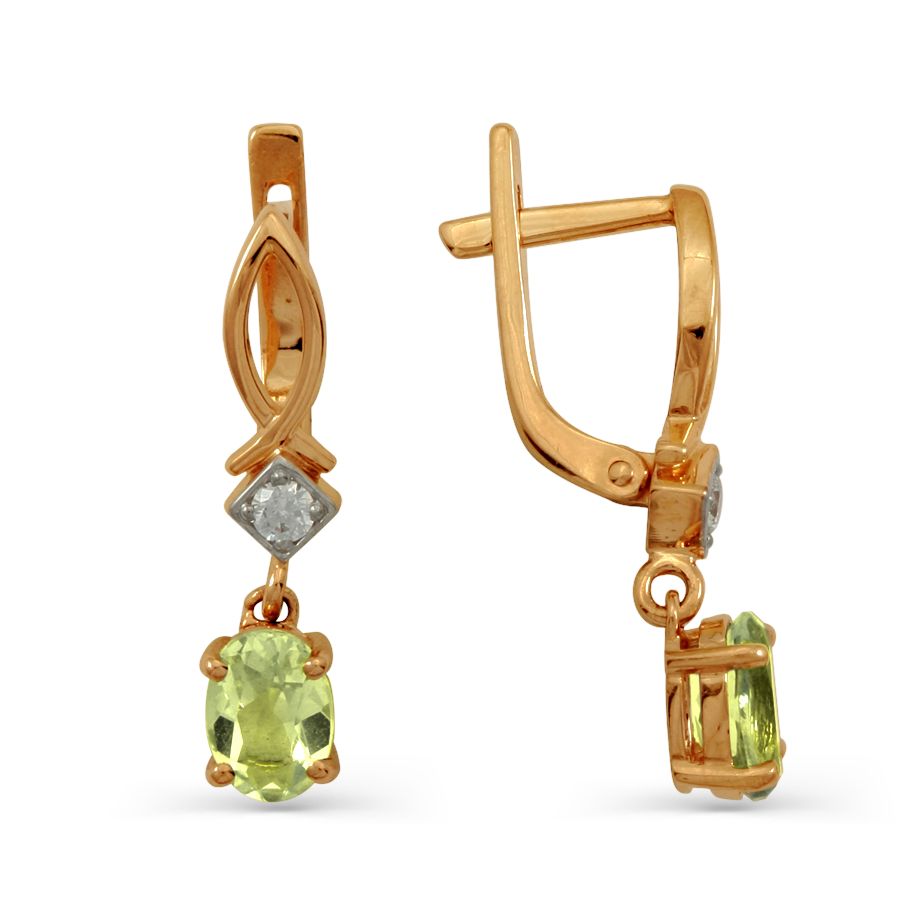 

Серьги с хризолитами и фианитами Линии Любви, Серьги Т143022671