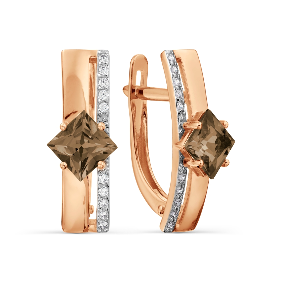 

Серьги с раухтопазами и фианитами Линии Любви