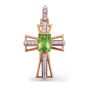 

Крестик с хризолитом и фианитами Линии Любви, Крестики Т14306270