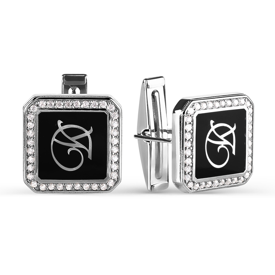 

Запонки с эмалью и фианитами Линии Любви