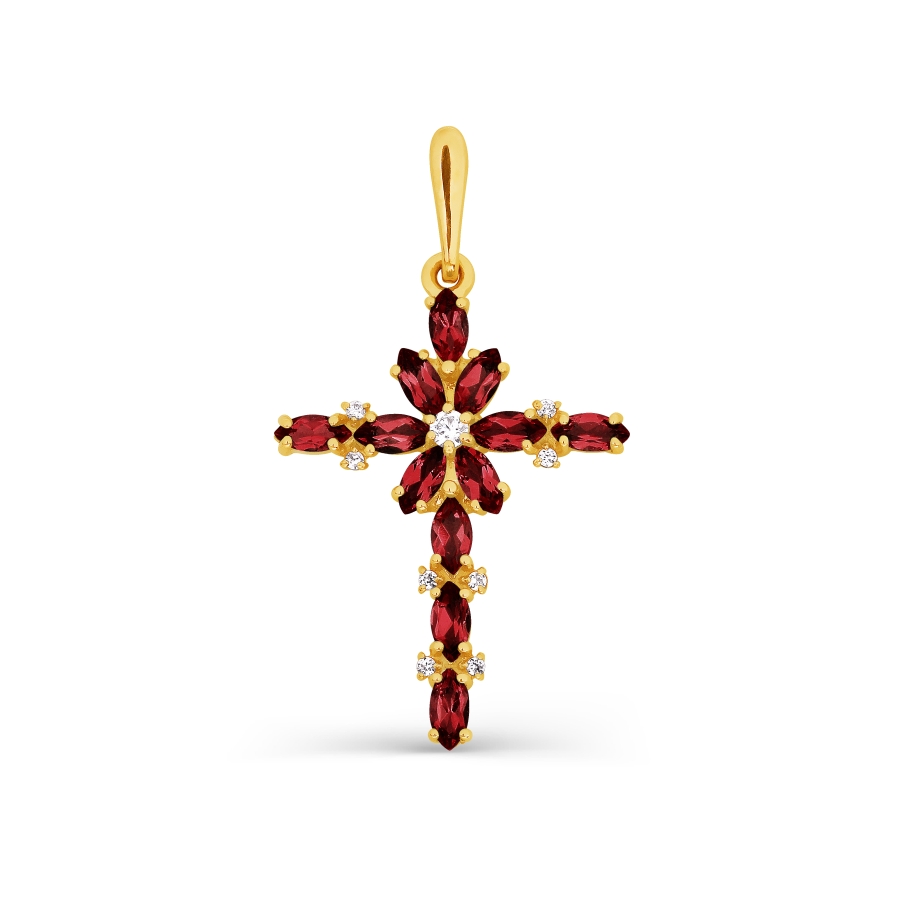 

Крестик с гранатами и фианитами Линии Любви, Крестики Т90306598