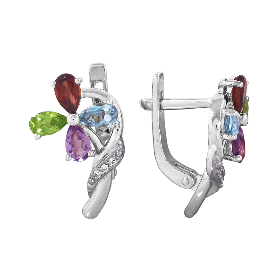 

Серьги с аметистами, гранатами, топазами, хризолитами и фианитами Линии Любви, Серьги Т303023560