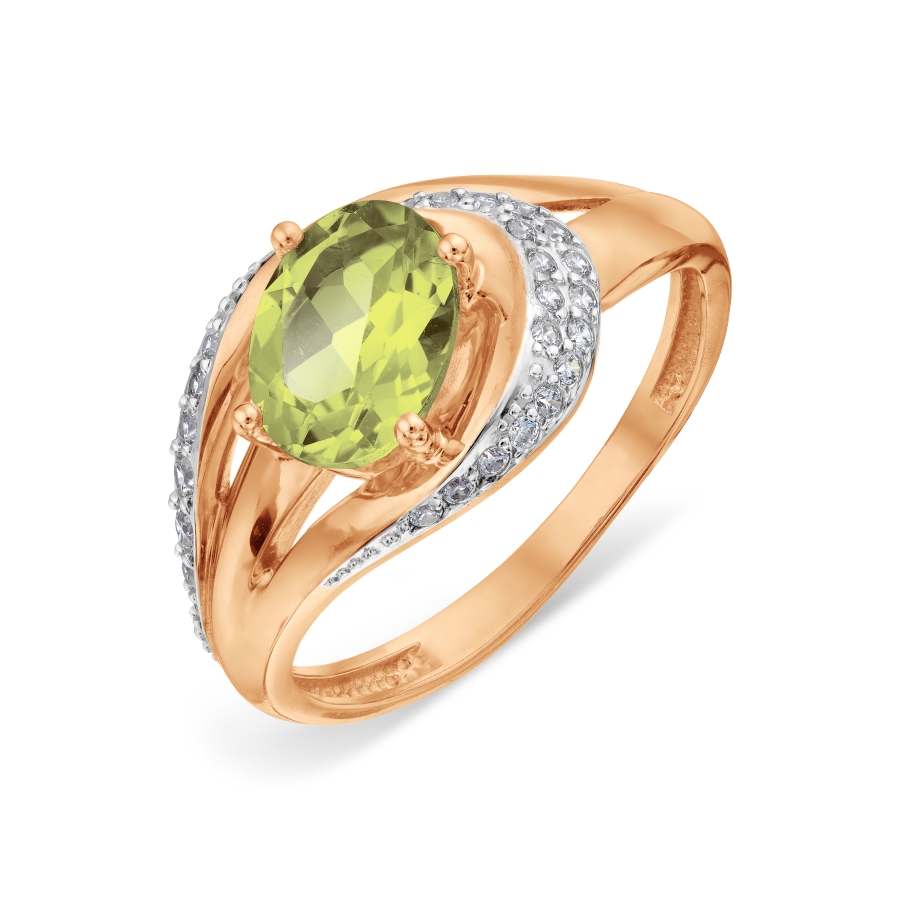 

Кольцо с хризолитом и фианитами Линии Любви, Кольцо Т147018582