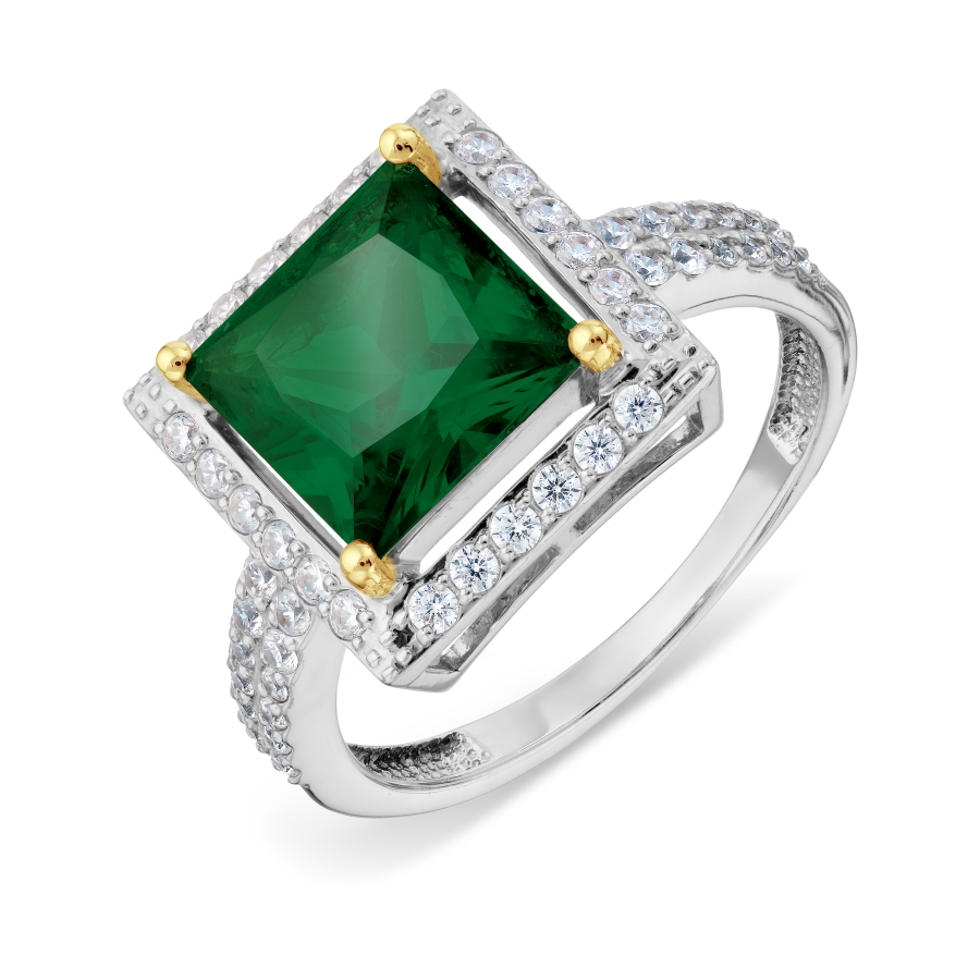 

Кольцо с изумрудом и фианитами Линии Любви