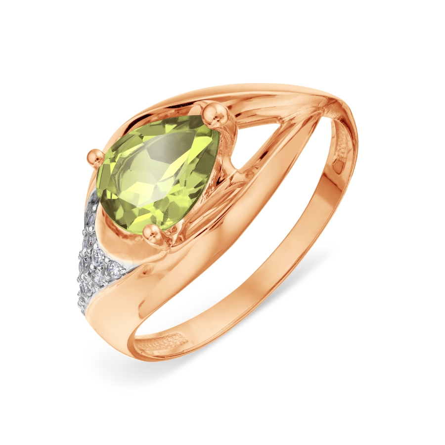 

Кольцо с хризолитом и фианитами Линии Любви