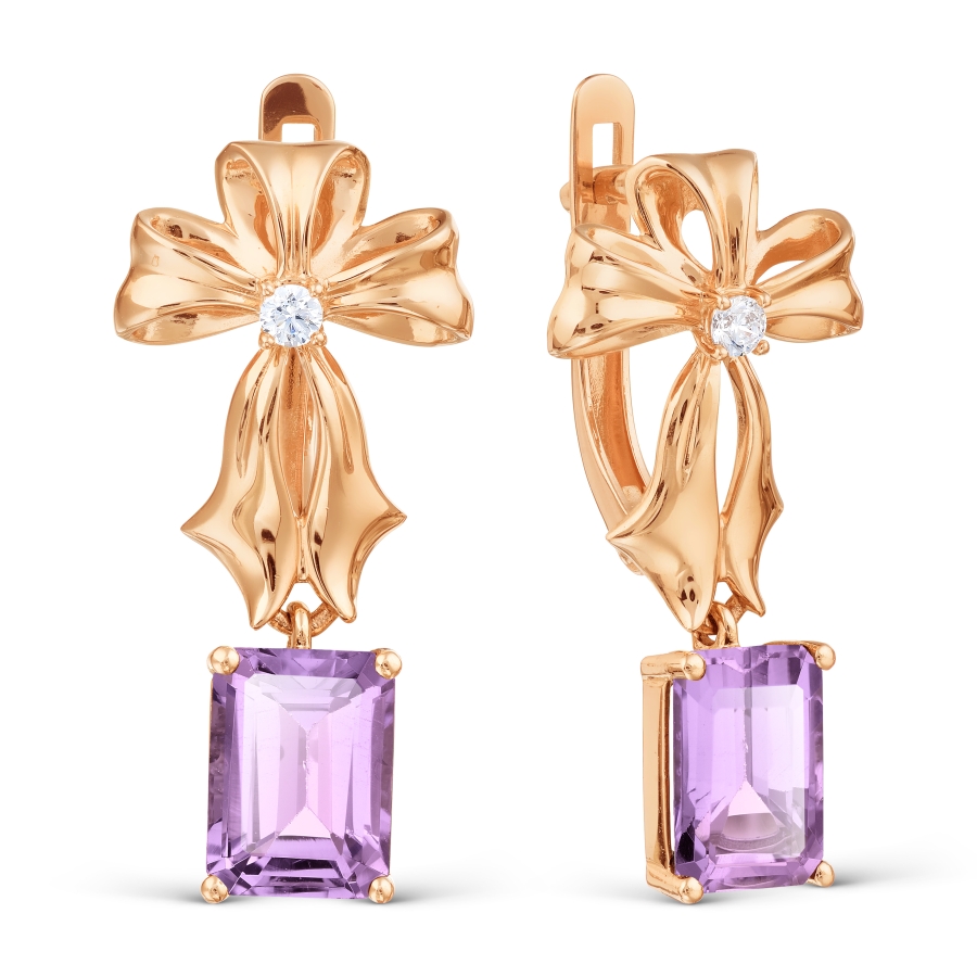 

Серьги с аметистами и фианитами Линии Любви, Серьги Т103028598