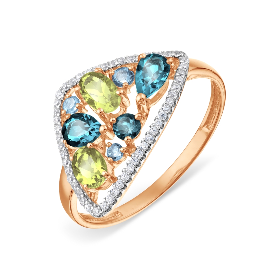 

Кольцо с топазами, хризолитами и фианитами Линии Любви