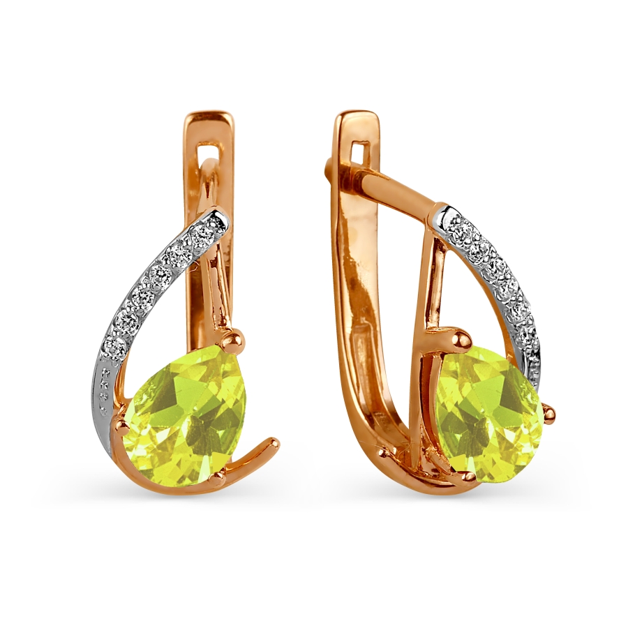 

Серьги с хризолитами и фианитами Линии Любви, Серьги Т143025927