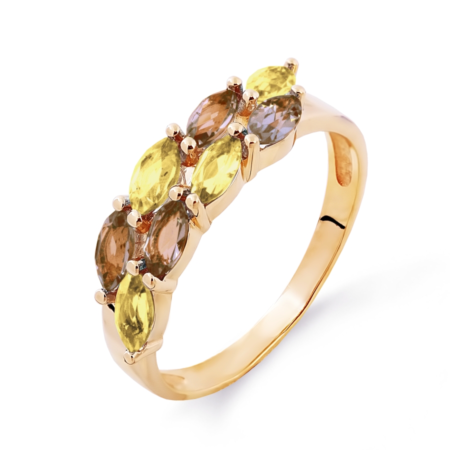 Кольцо с раухтопазами и цитринами Линии Любви, Кольцо Т101012086-01