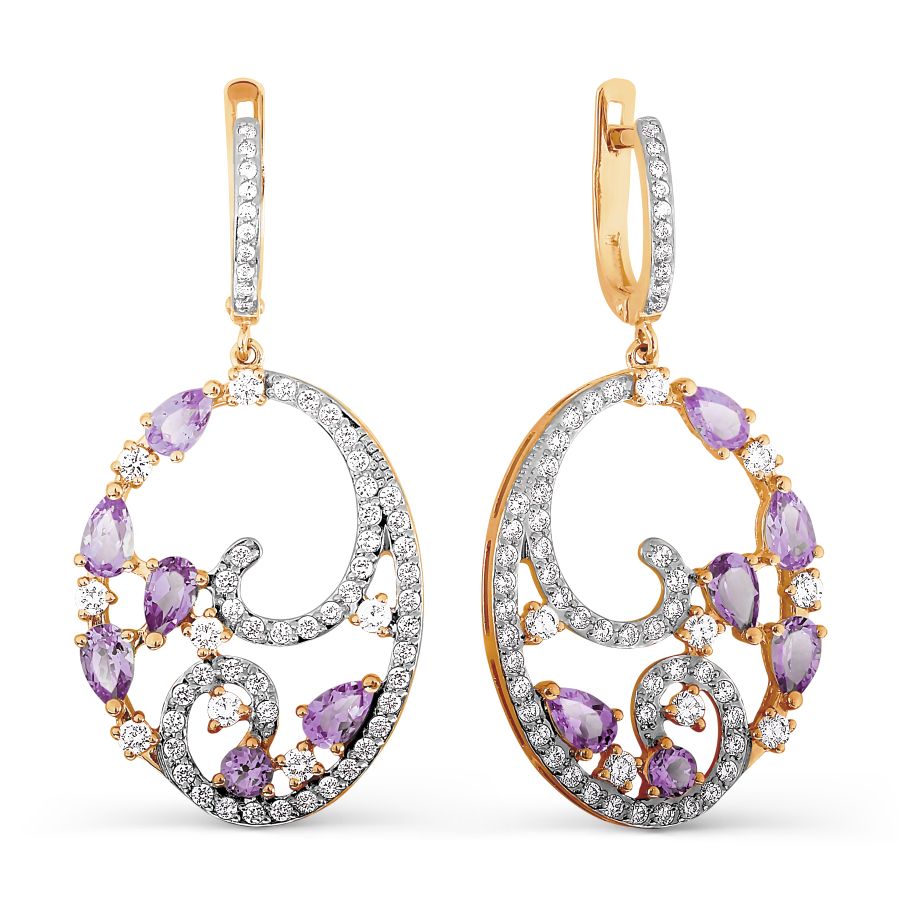 

Серьги с аметистами и фианитами Линии Любви