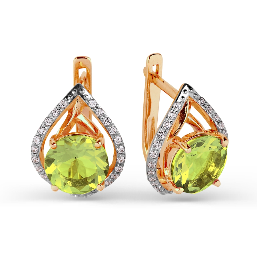 

Серьги с хризолитами и фианитами Линии Любви, Серьги Т143025483