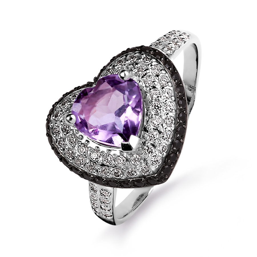 

Кольцо с аметистом и фианитами Линии Любви