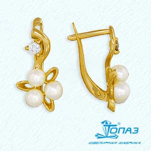 

Серьги с жемчугом и фианитами Линии Любви, Серьги Т908023420