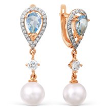 Серьги с жемчугом, топазами и фианитами (Т148027225)