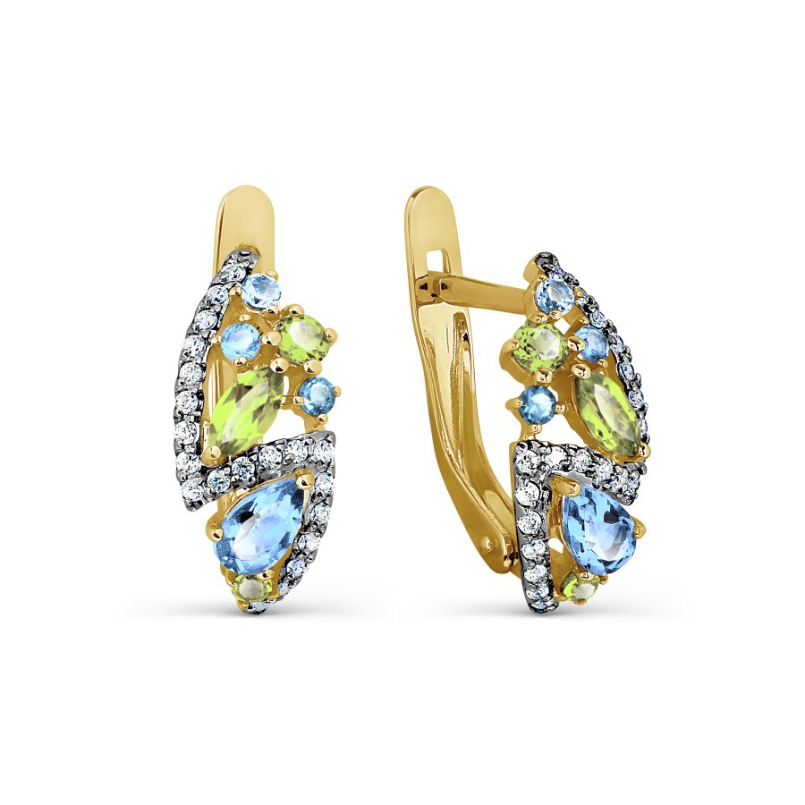 Серьги с топазами, хризолитами и фианитами (арт. Т943027508)
