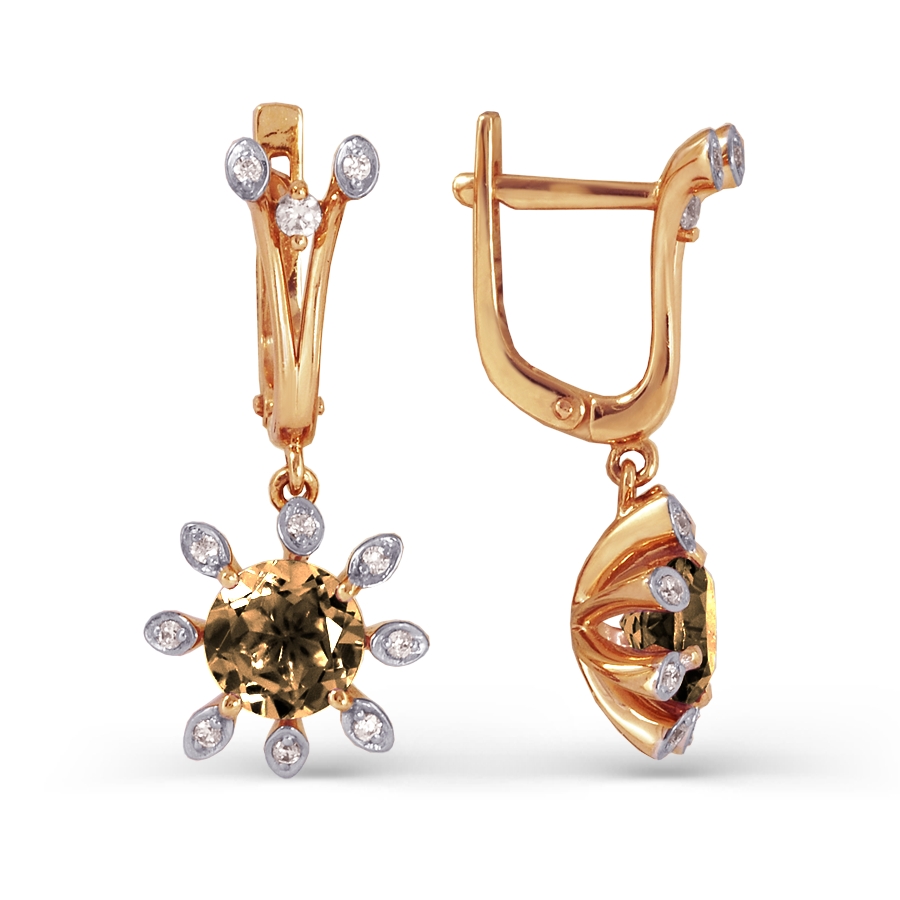 Серьги с раухтопазами и фианитами (арт. Т143023590)