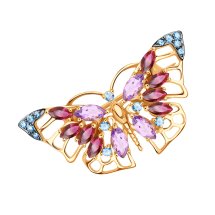 Брошь с аметистами, родолитами и фианитами (Т14309252)