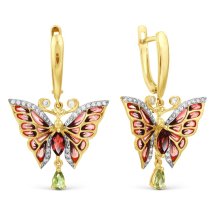 Серьги с гранатами, хризолитами, эмалью и фианитами (Т987028750-01)