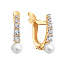 Серьги с жемчугом и фианитами (Т14802В719)