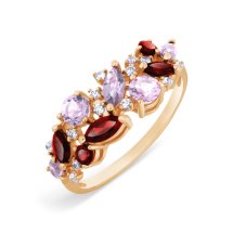 Кольцо с аметистами, гранатами и фианитами (Т103016254)