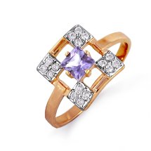 Кольцо с аметистом и фианитами арт.&nbsp;Т143012770 (Т143012770)