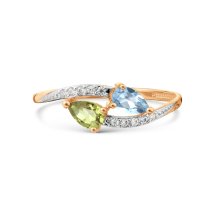 Кольцо с топазом, хризолитом и фианитами (Т14701А118)