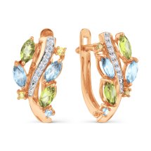 Серьги с топазами, хризолитами, цитринами и фианитами (Т143028960-02)