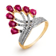 Кольцо с рубинами и бриллиантами (Т141016638)