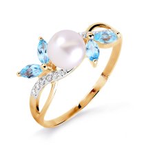 Кольцо с жемчугом, топазами и фианитами (Т148016044)