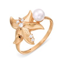 Кольцо с жемчугом и фианитами (Т10801А720)