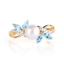 Кольцо с жемчугом, топазами и фианитами (Т148016044)