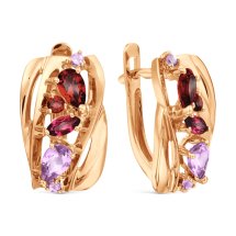 Серьги с аметистами, гранатами и родолитами (Т10102Б149-01)
